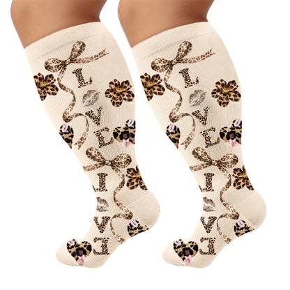 Plus Size Leopard Kiss Bow Compression Socks - Apricot(1 Pair) - 4XL - image 10