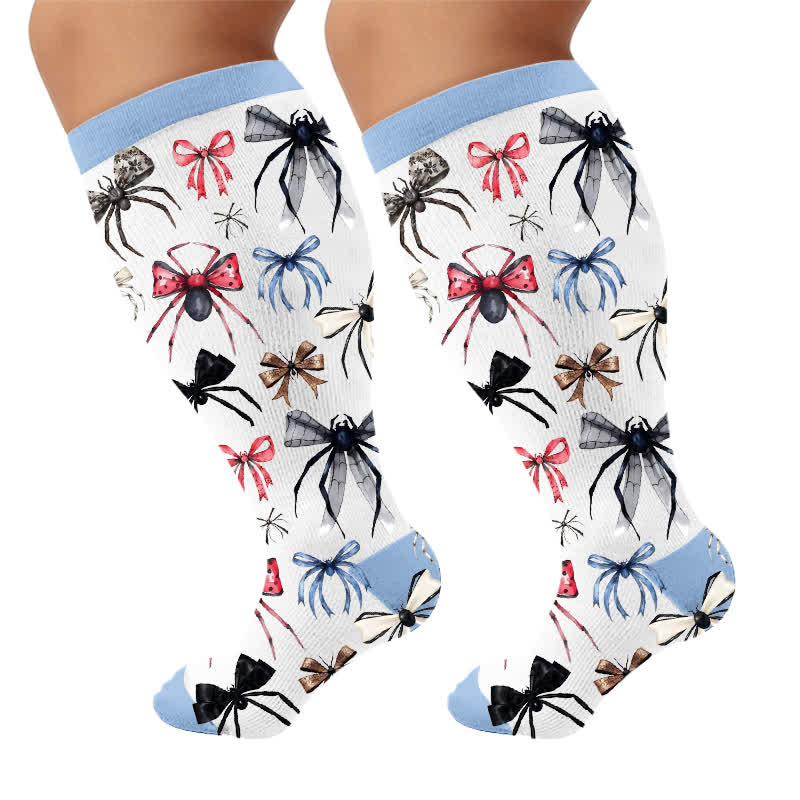 Plus Size Bat Bow Tie Compression Socks - Blue(1 Pair) - 4XL - image 8