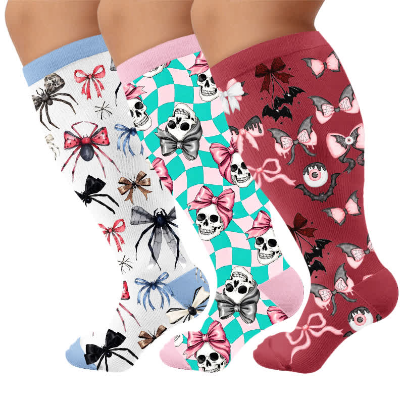 Plus Size Bat Bow Tie Compression Socks - Multicolor(3 Pairs) - 4XL - image 4