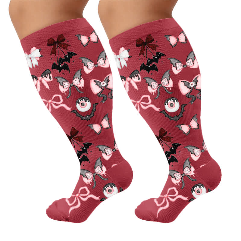 Plus Size Bat Bow Tie Compression Socks - Red(1 Pair) - 4XL - image 10