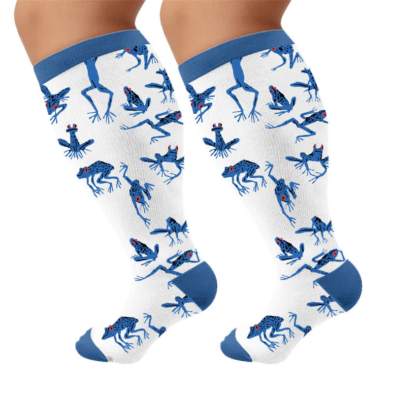 Plus Size Frog Compression Socks - Blue(1 Pair) - 4XL - image 9
