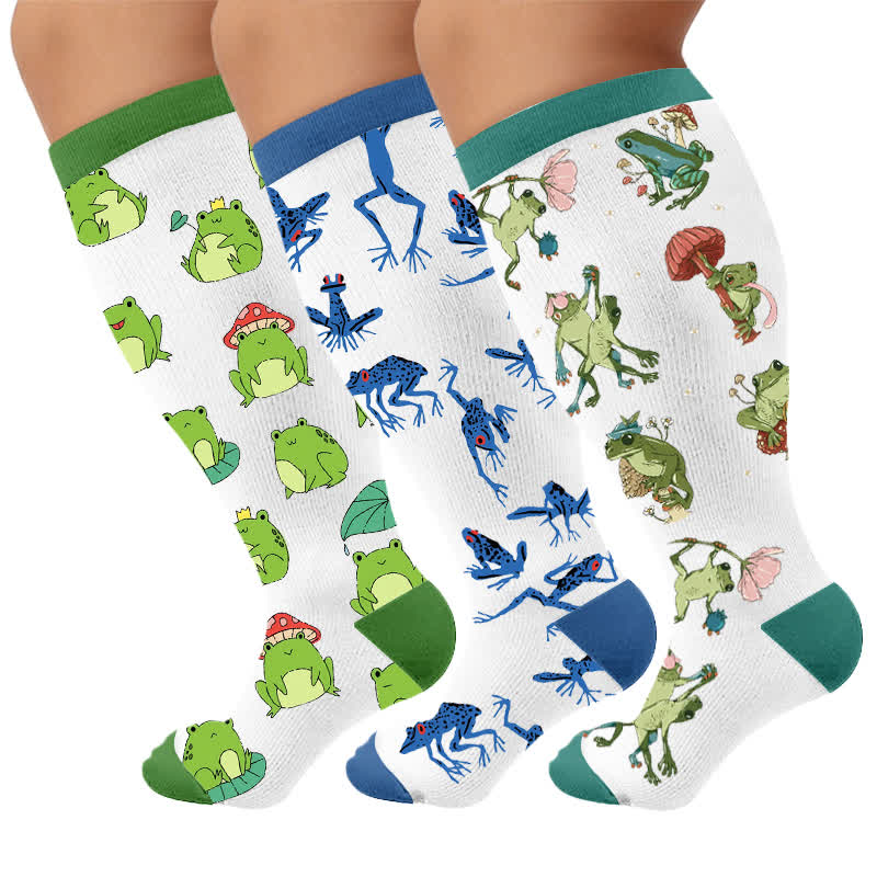 Plus Size Frog Compression Socks - Multicolor(3 Pairs) - 4XL - image 4