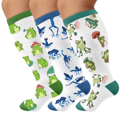 Plus Size Frog Compression Socks - Multicolor(3 Pairs) - 4XL - image 4