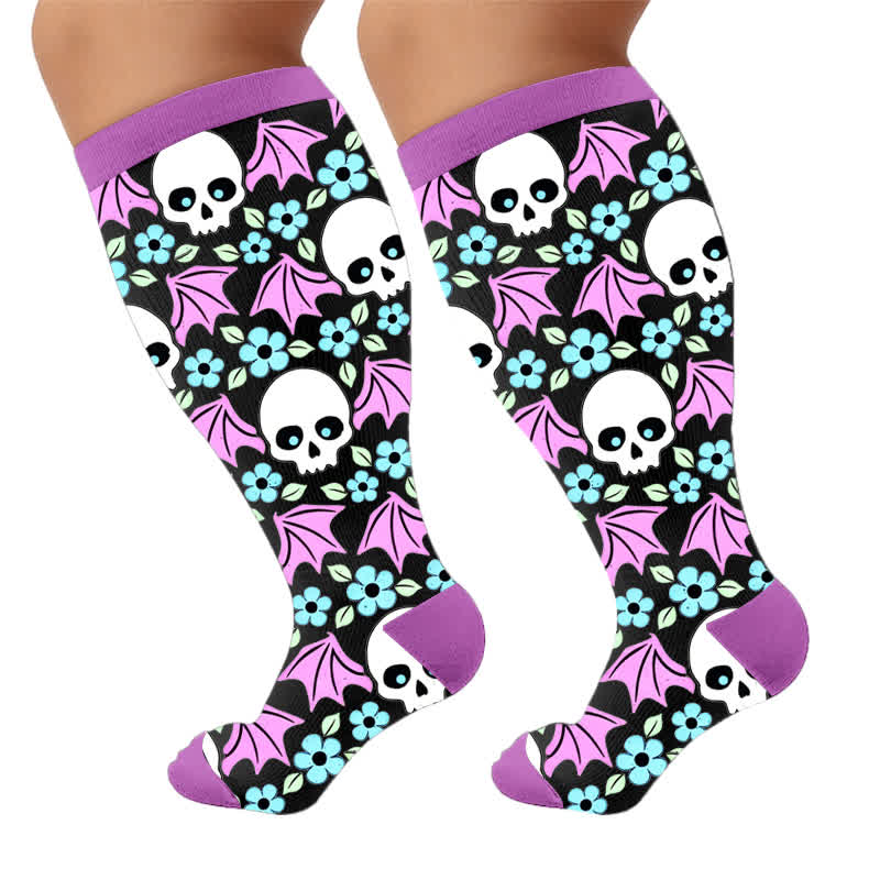 Plus Size Bat Skull Compression Socks - Purple(1 Pair) - 4XL - image 9
