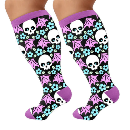 Plus Size Bat Skull Compression Socks - Purple(1 Pair) - 4XL - image 9