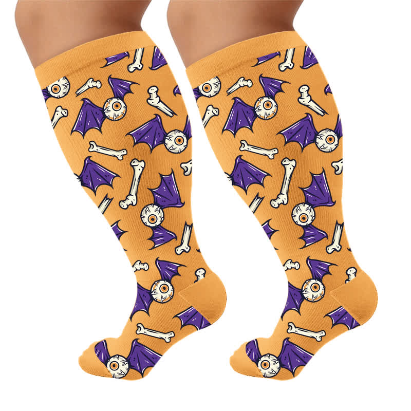 Plus Size Bat Skull Compression Socks - Yellow(1 Pair) - 4XL - image 8
