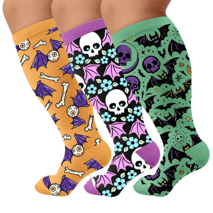 Plus Size Bat Skull Compression Socks - Multicolor(3 Pairs) - 4XL - image 4