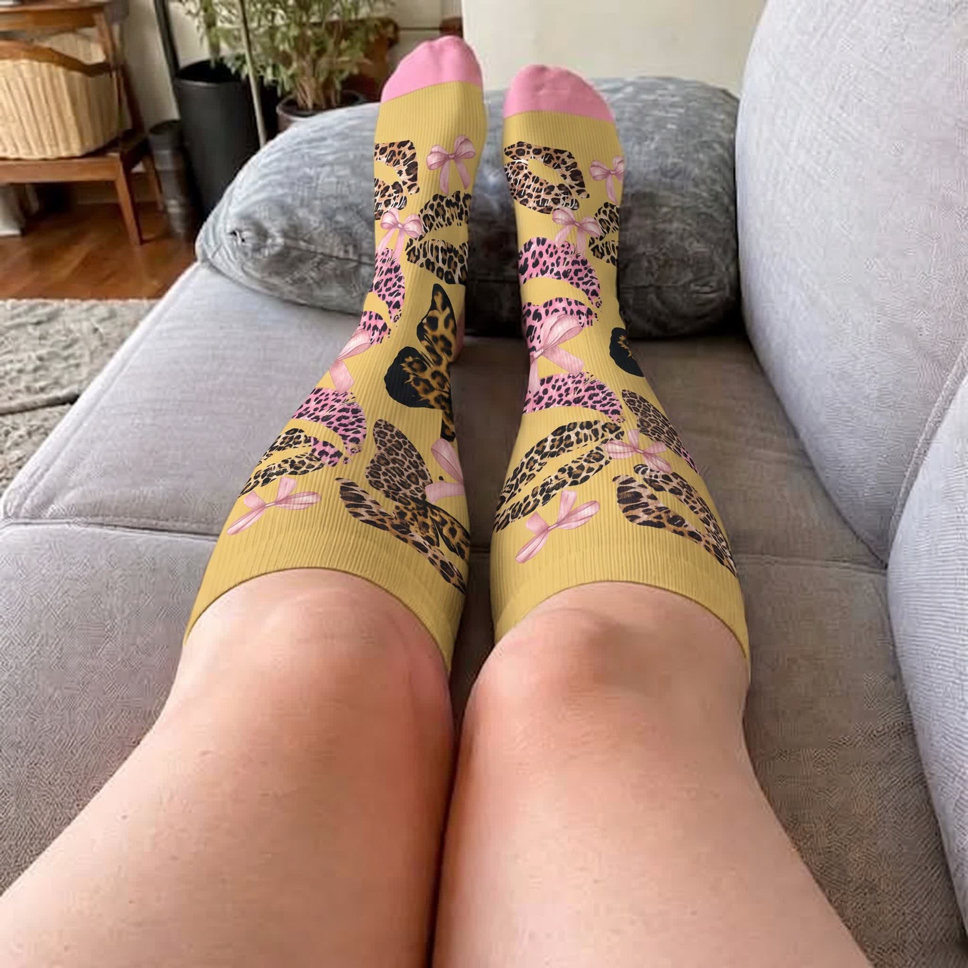 Plus Size Leopard Kiss Bow Compression Socks - image 1