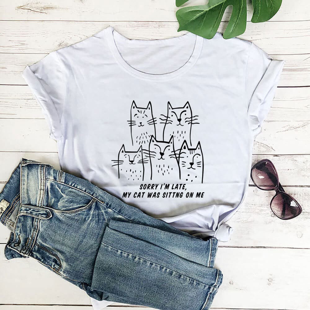 Plus Size Cat Funny Letter Short Sleeve T-shirt - White - 3XL - image 4