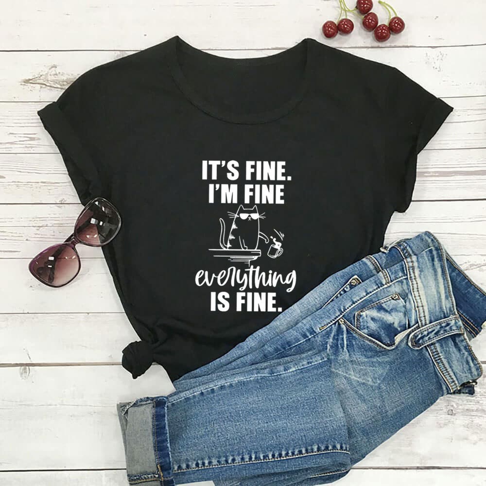 Plus Size Mischievous Cat Short Sleeve T-shirt - Black - 3XL - image 5