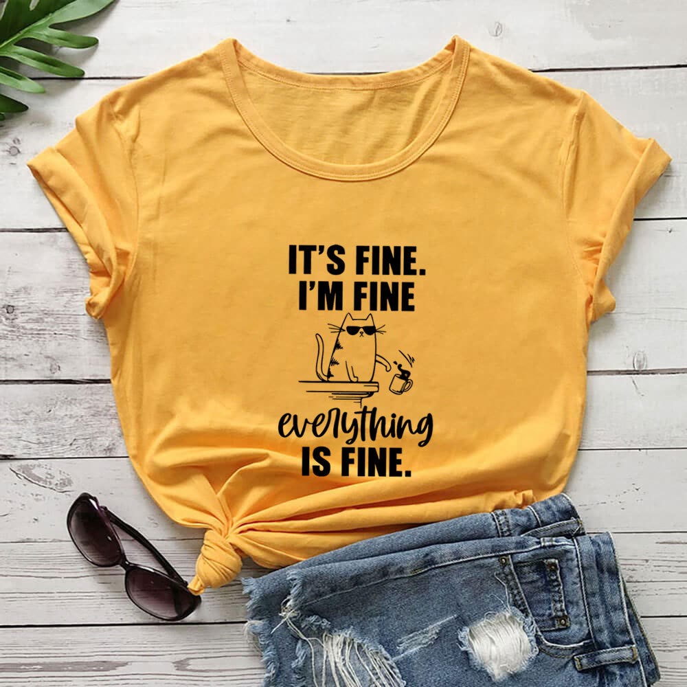 Plus Size Mischievous Cat Short Sleeve T-shirt - Yellow - 3XL - image 7