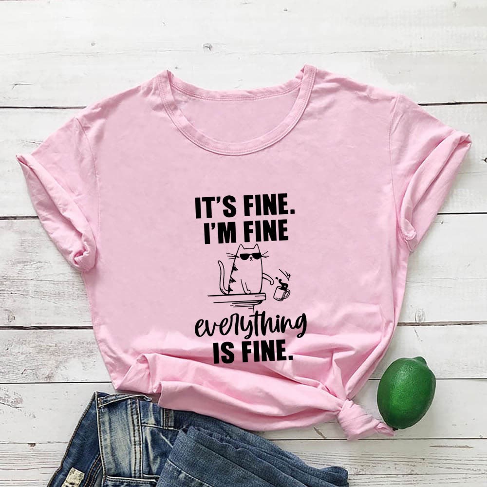 Plus Size Mischievous Cat Short Sleeve T-shirt - Pink - 3XL - image 3