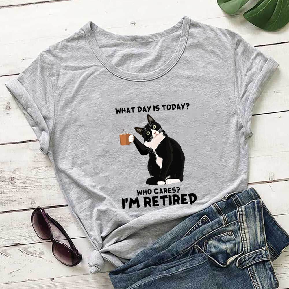 Plus Size Retired Cat Short Sleeve T-shirt - Grey - 3XL - image 2