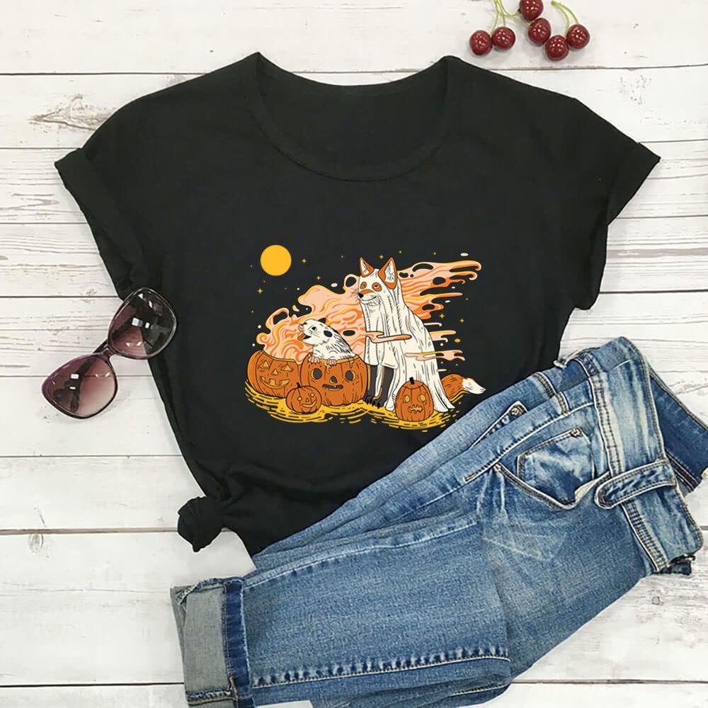 Plus Size Dog Pumpkin Short Sleeve T-shirt - Black - 3XL - image 4