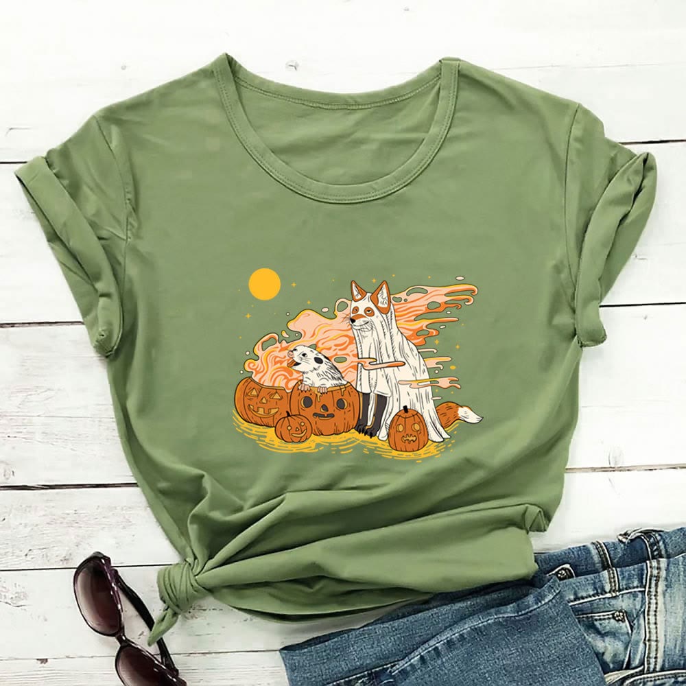 Plus Size Dog Pumpkin Short Sleeve T-shirt - Green - 3XL - image 2