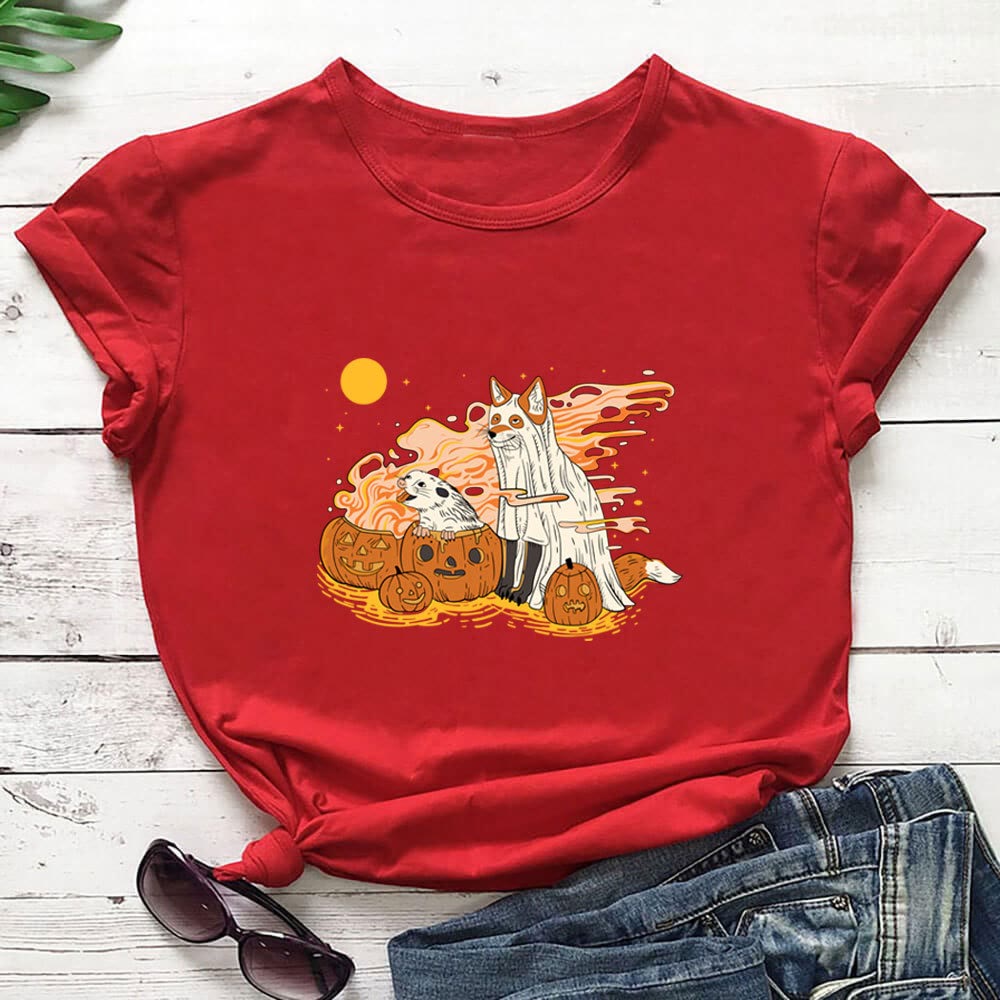 Plus Size Dog Pumpkin Short Sleeve T-shirt - Red - 3XL - image 3