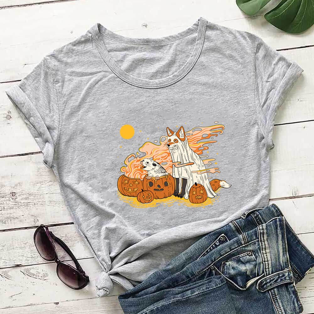 Plus Size Dog Pumpkin Short Sleeve T-shirt - Grey - 3XL - image 1