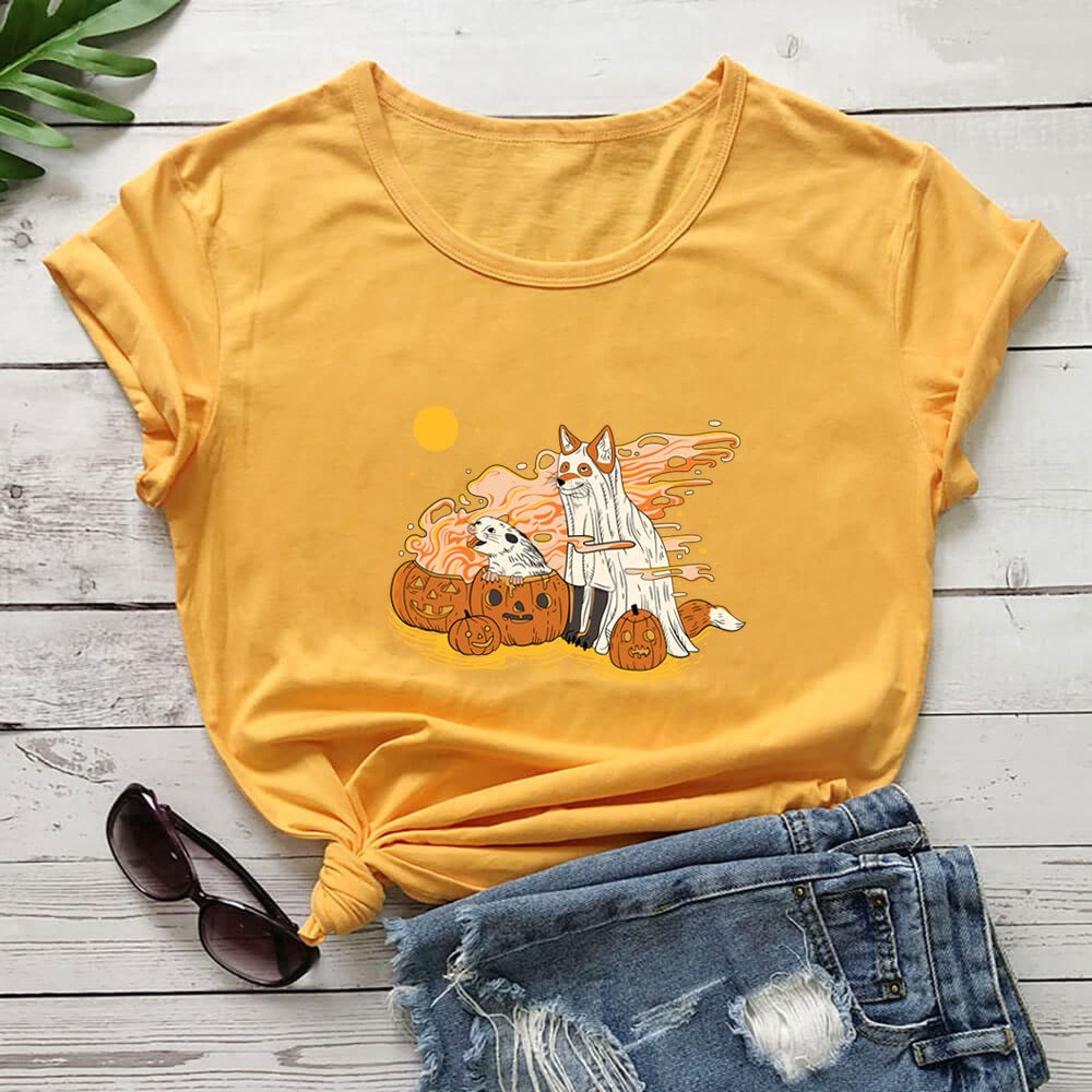 Plus Size Dog Pumpkin Short Sleeve T-shirt - Yellow - 3XL - image 7