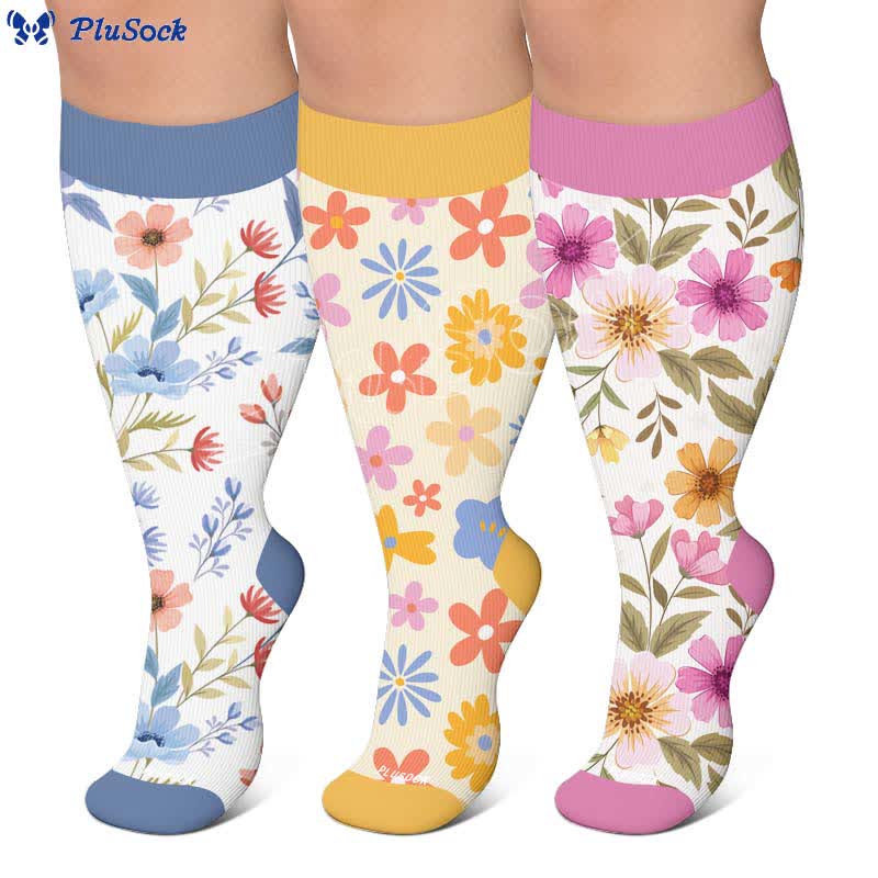 Plus Size Floral Knit Compression Socks - image 0