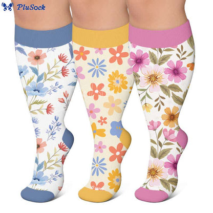 Plus Size Floral Knit Compression Socks - image 0