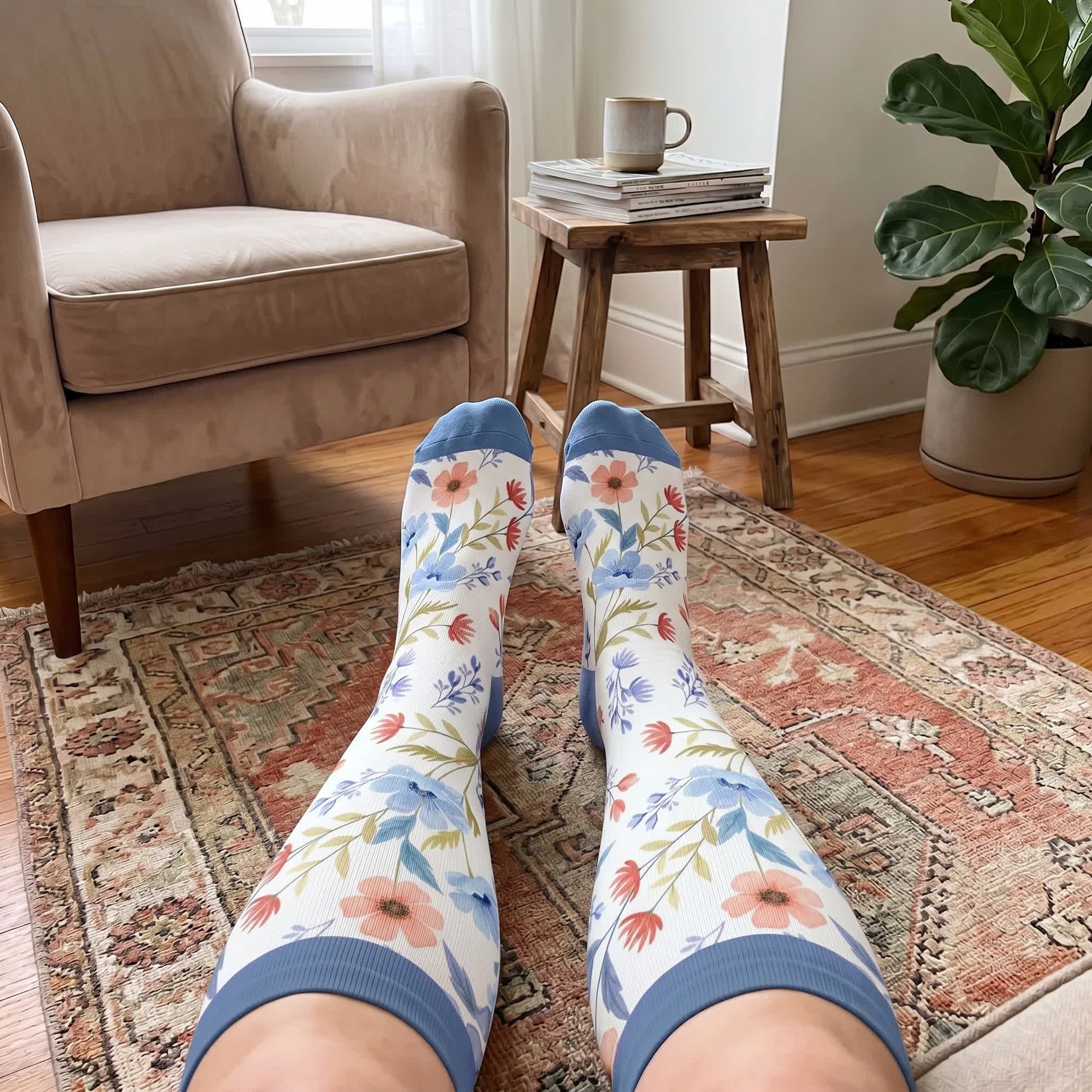 Plus Size Floral Knit Compression Socks - image 1
