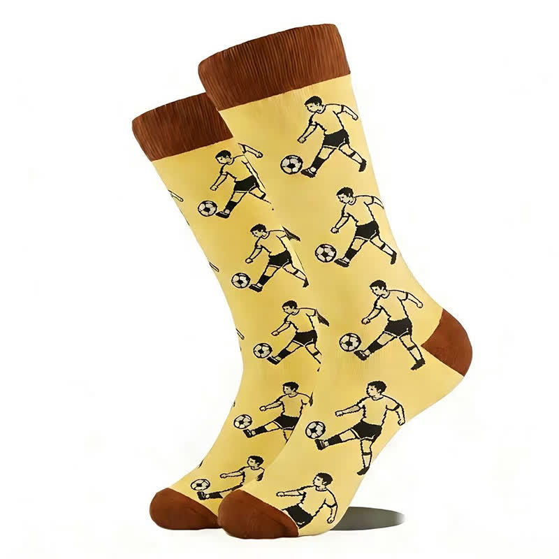 Football Print Cotton Quarter Socks(5 Pairs) - Yellow - EU42-46(US8.5-12) - image 3