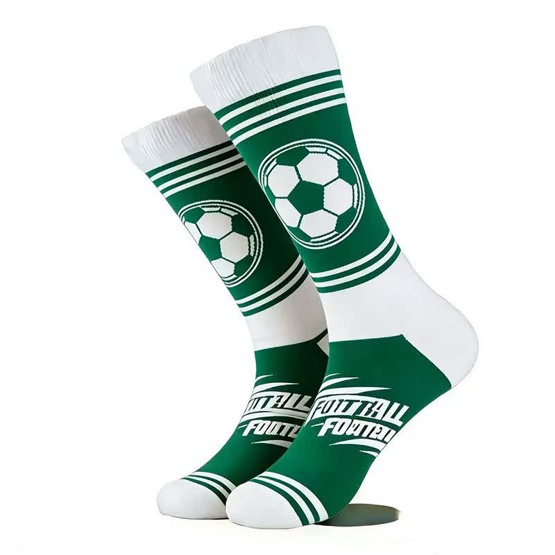 Football Print Cotton Quarter Socks(5 Pairs) - Green - EU42-46(US8.5-12) - image 1