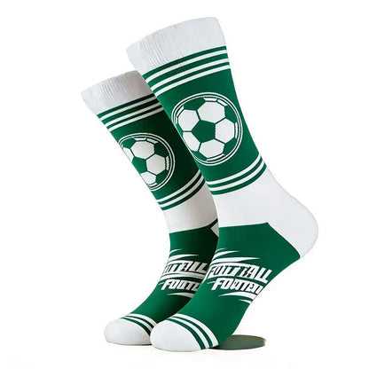 Football Print Cotton Quarter Socks(5 Pairs) - Green - EU42-46(US8.5-12) - image 1