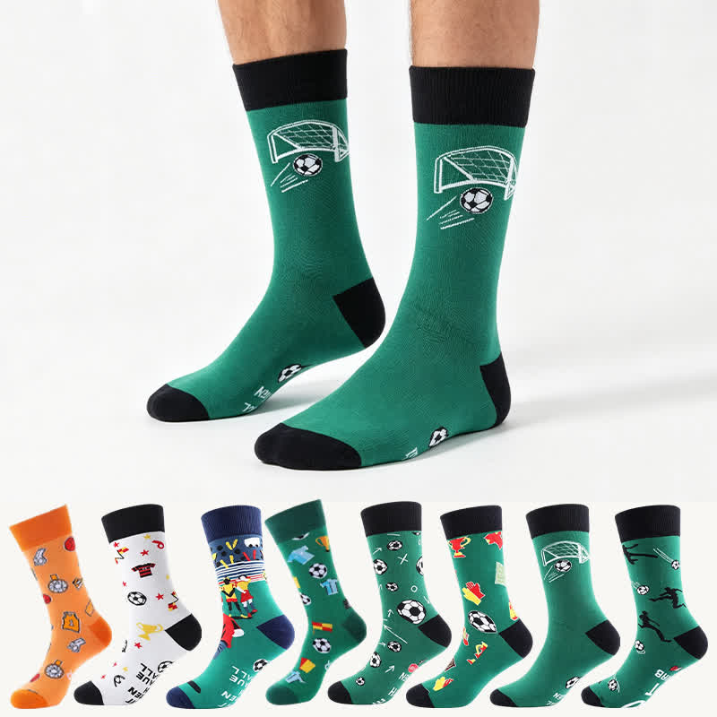 Funny Soccer Print Quarter Socks(3 Pairs) - F+G+H - EU39-43(US6-9) - image 0