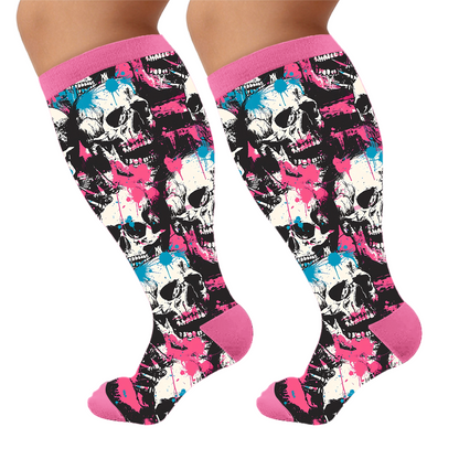 Plus Size Halloween Skull Compression Socks - Pink(1 Pair) - 4XL - image 7