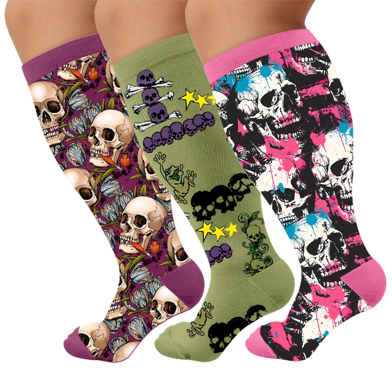 Plus Size Halloween Skull Compression Socks - image 1