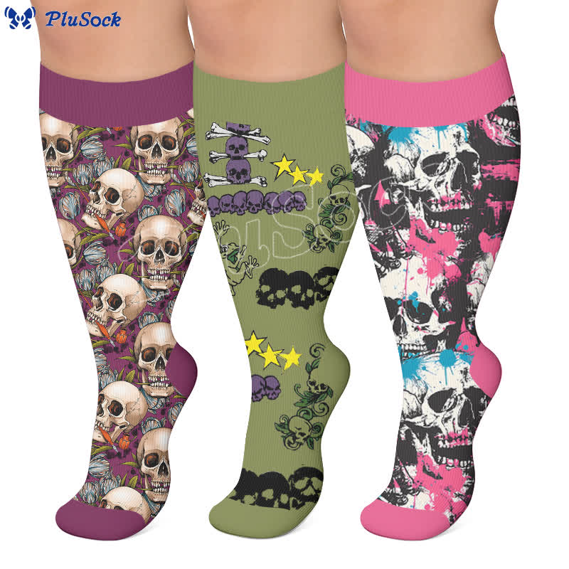 Plus Size Halloween Skull Compression Socks - image 0