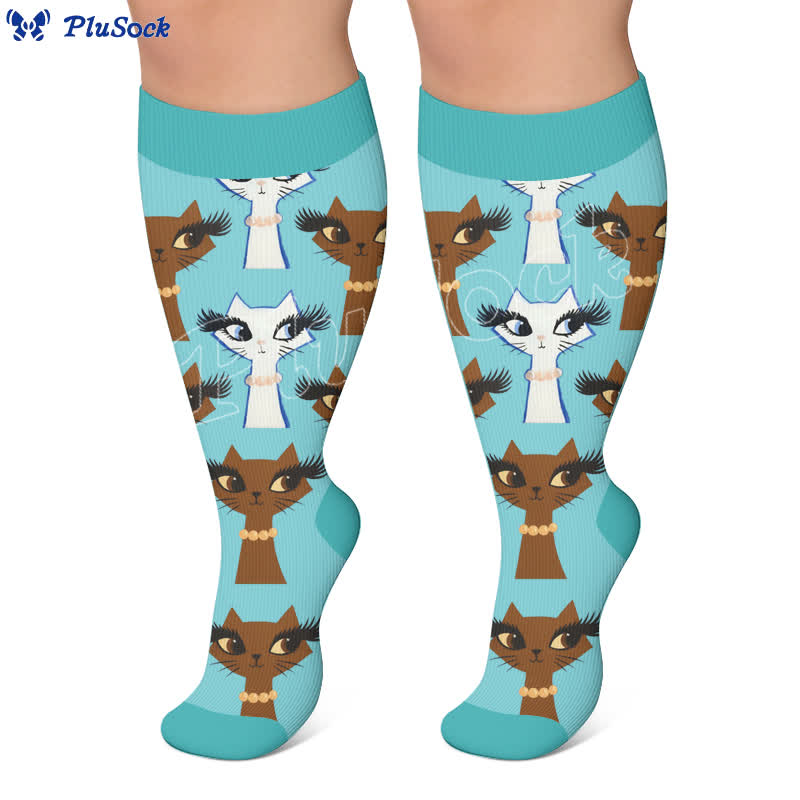 Plus Size Turquoise Cat Compression Socks - image 2