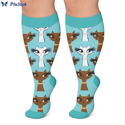 Plus Size Turquoise Cat Compression Socks - image 2