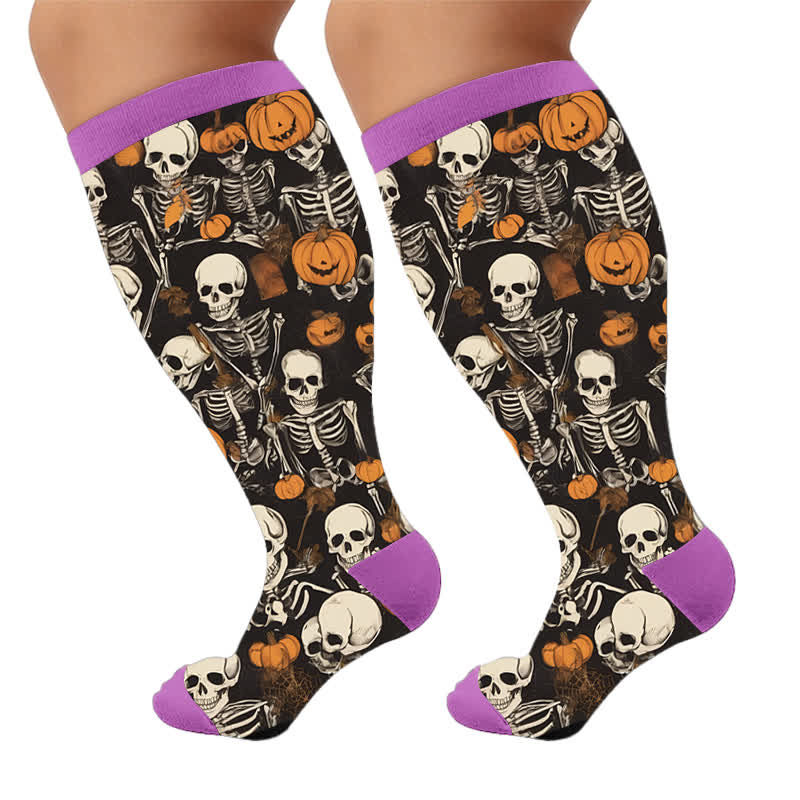 Plus Size Pumpkin Skull Compression Socks - Purple(1 Pair) - 4XL - image 6