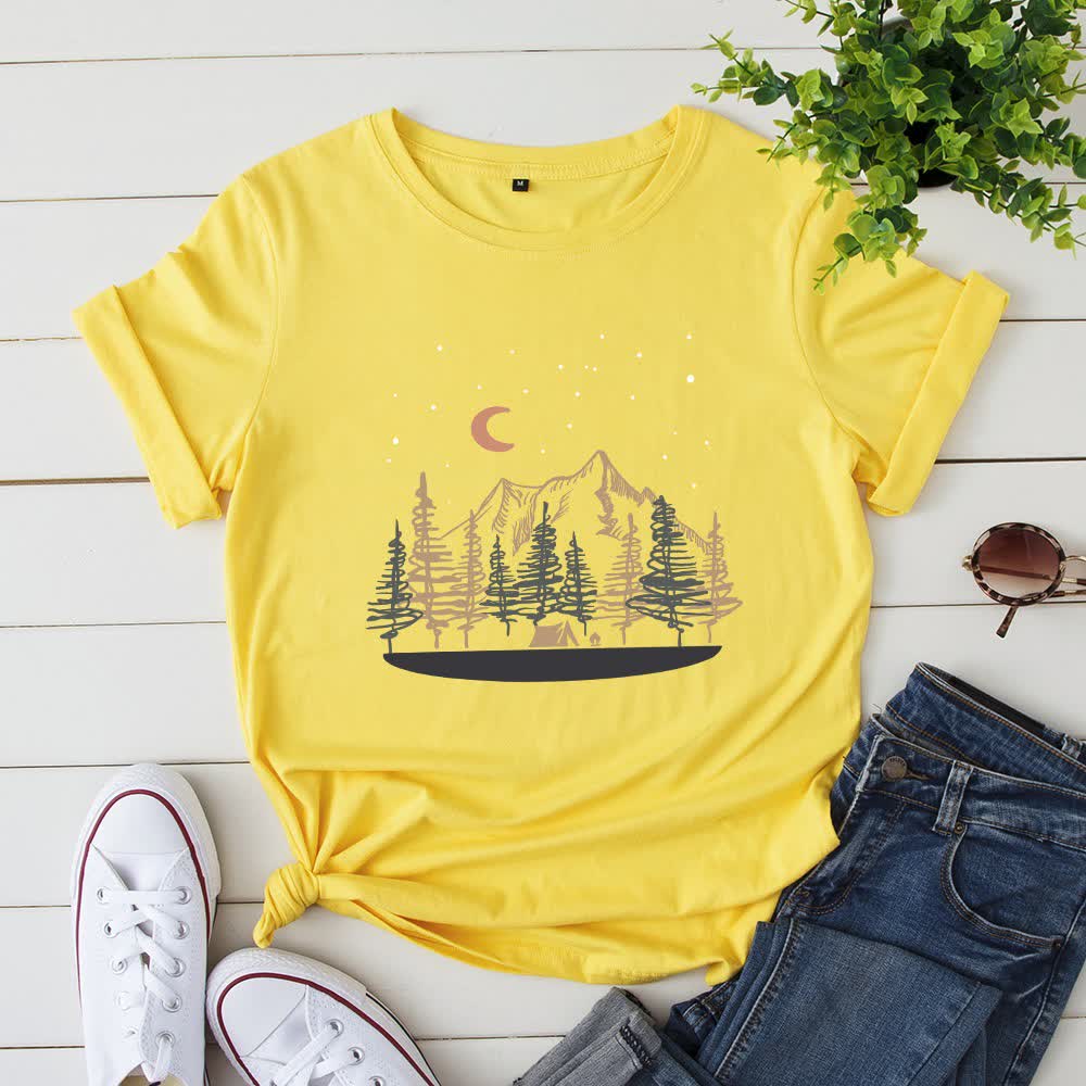 Plus Size Landscape Mountain Picture T-shirt - Yellow - 5XL - image 1
