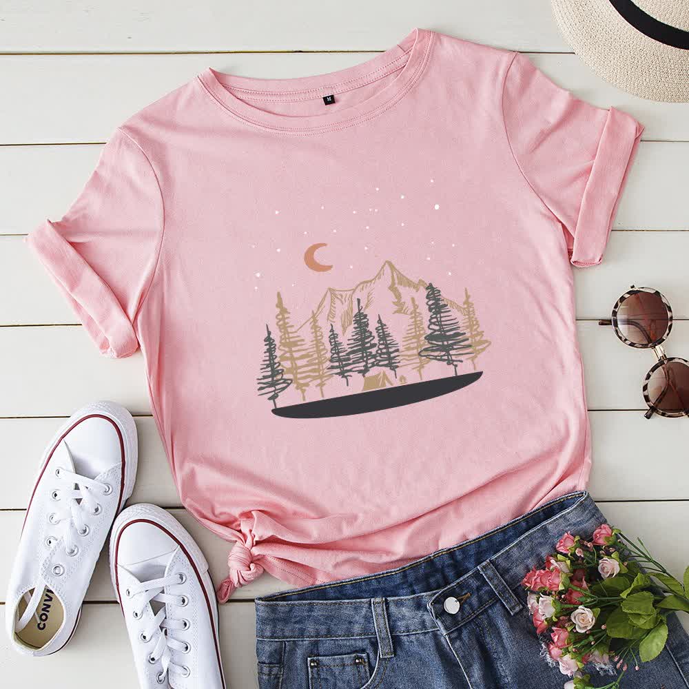 Plus Size Landscape Mountain Picture T-shirt - Pink - 5XL - image 4