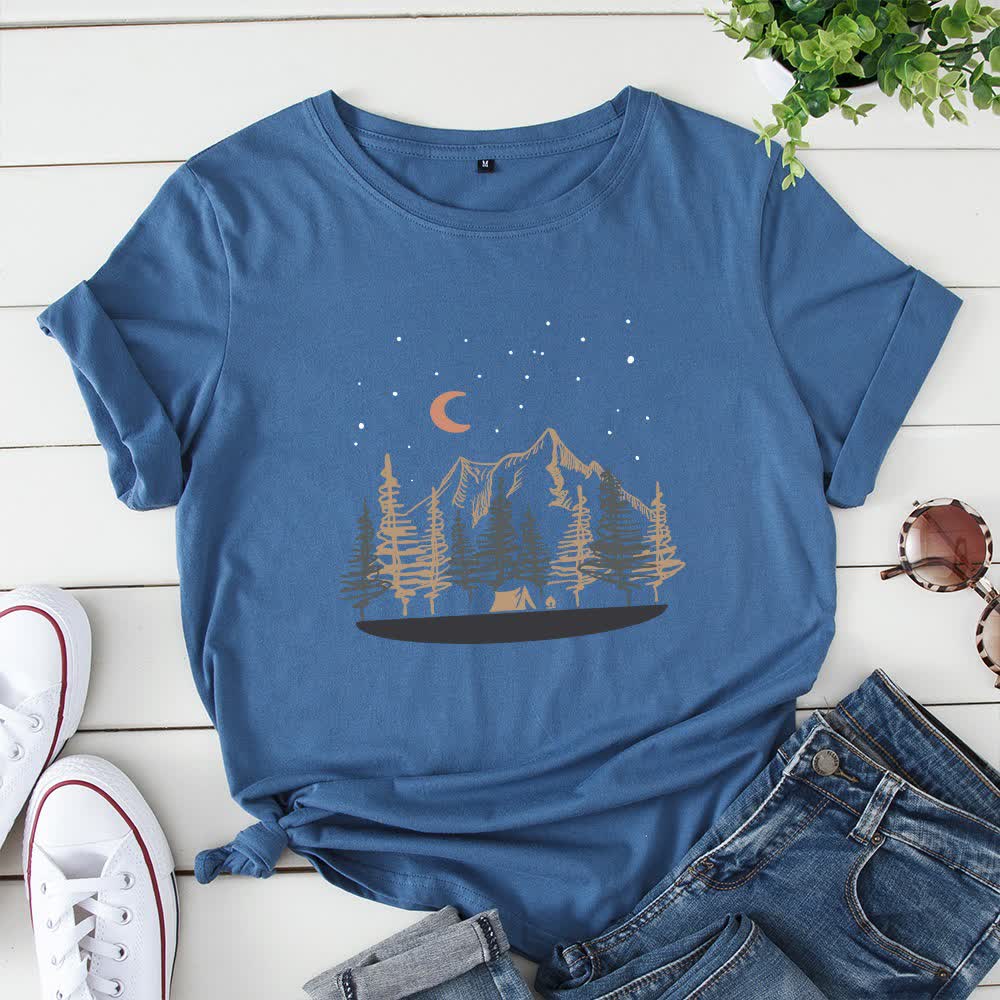 Plus Size Landscape Mountain Picture T-shirt - Navy Blue - 5XL - image 5