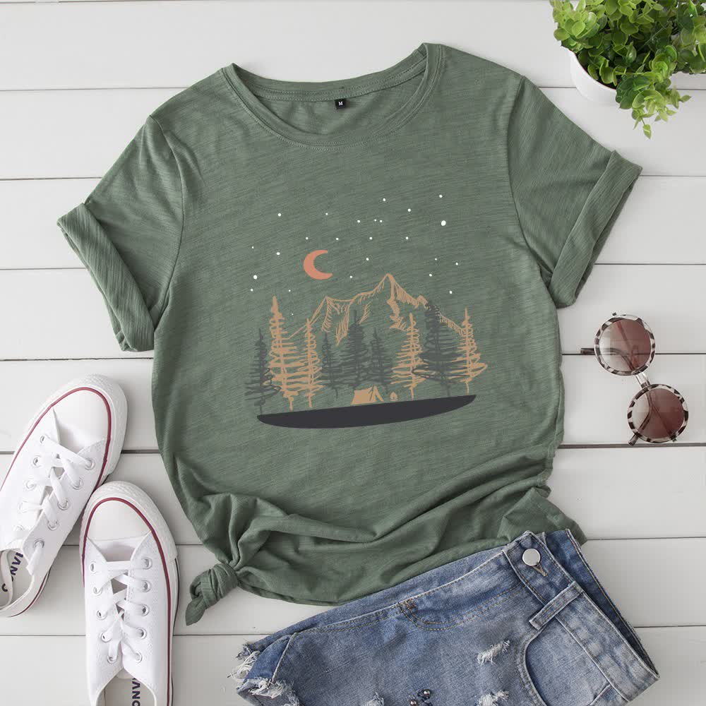 Plus Size Landscape Mountain Picture T-shirt - Army Green - 5XL - image 2