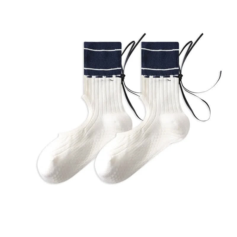Open Instep Bow Grip Socks(2 Pairs) - Blue - EU35-40(US2-7) - With Ribbon - image 12