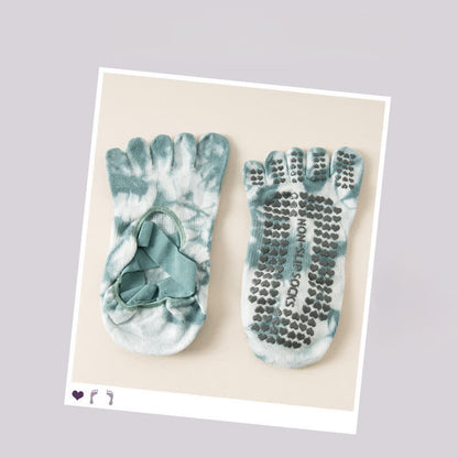 Tie Dye Five Toe Grip Socks(2 Pairs) - Green - EU36-42(US3-8.5) - image 8
