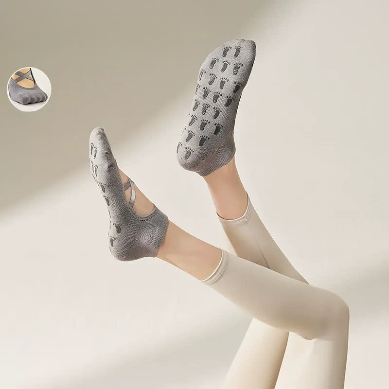 Cross Strap Yoga Grip Socks(2 Pairs) - Grey - EU35-41(US2-7.5) - image 0