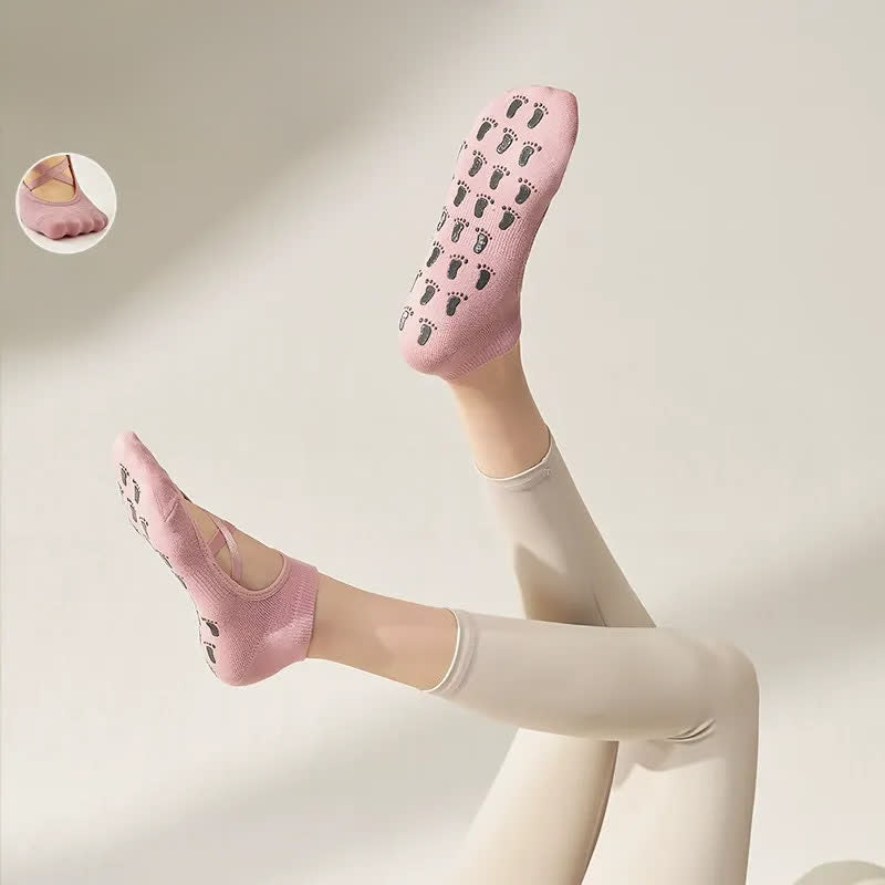 Cross Strap Yoga Grip Socks(2 Pairs) - Pink - EU35-41(US2-7.5) - image 1