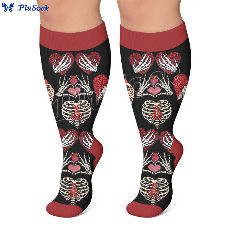Plus Size Pink Heart Eyed Skull Compression Socks - image 5