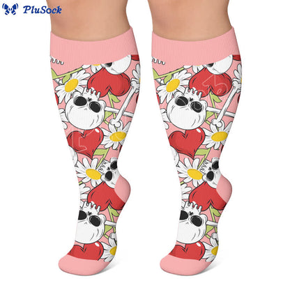 Plus Size Pink Heart Eyed Skull Compression Socks - image 6