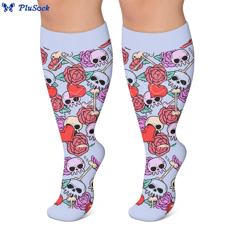 Plus Size Pink Heart Eyed Skull Compression Socks - image 7
