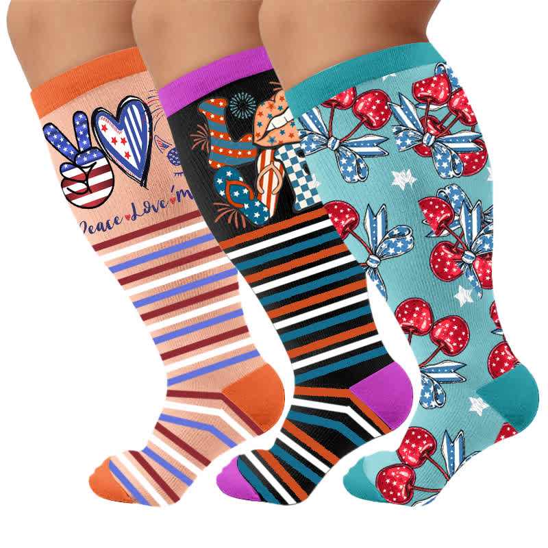 Plus Size Independence Day Compression Socks - Multicolor(3 Pairs) - 4XL - image 4