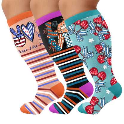 Plus Size Independence Day Compression Socks - Multicolor(3 Pairs) - 4XL - image 4