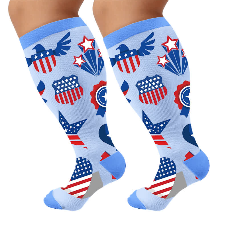 Plus Size Free America Compression Socks - Blue(1 Pair) - 4XL - image 9
