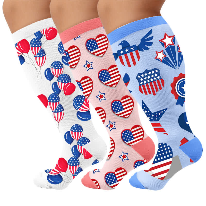 Plus Size Free America Compression Socks - Multicolor(3 Pairs) - 4XL - image 3